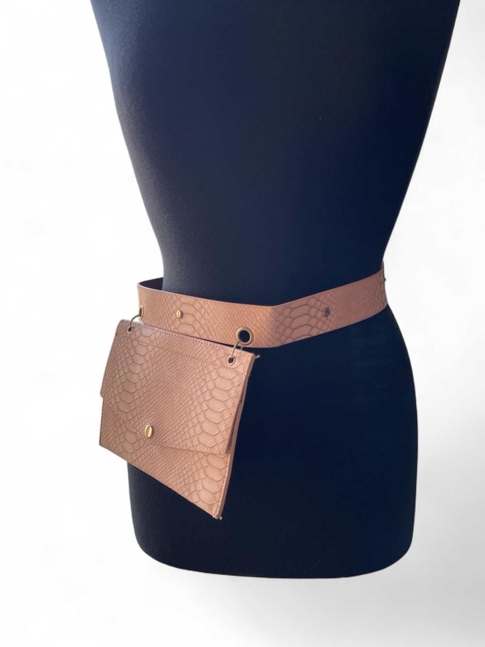 Blush Pink Snake-Embossed Leather Belt Bag